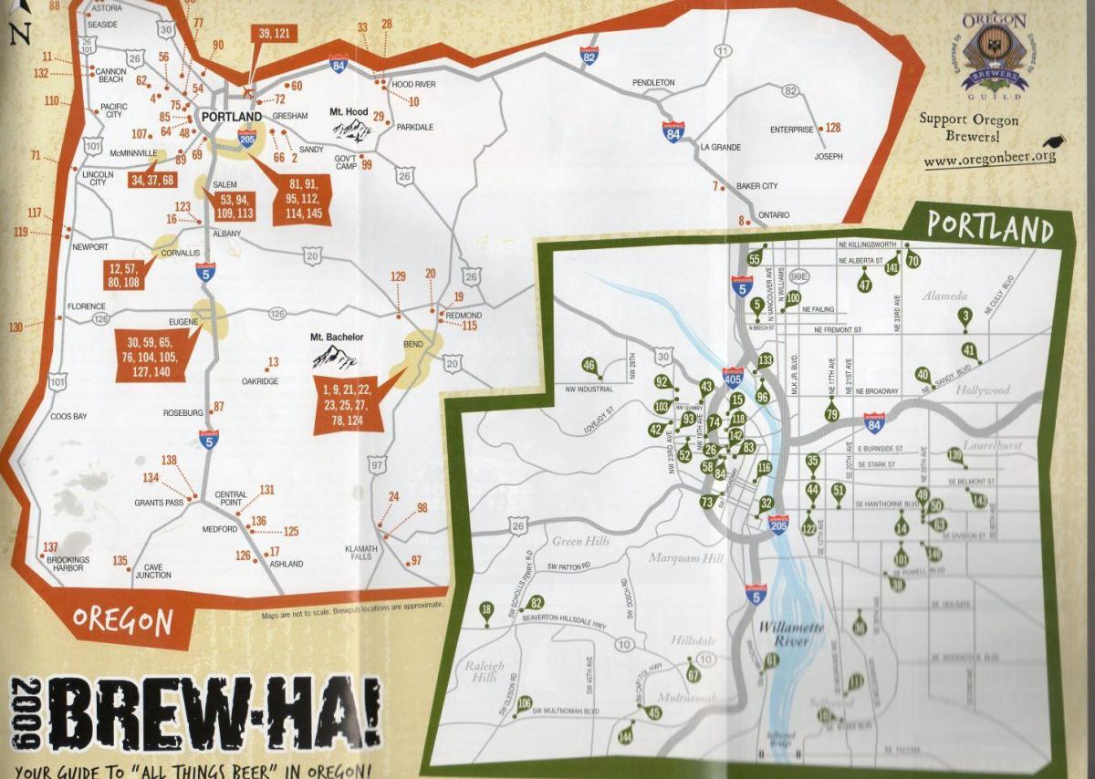 mapa de las fábricas de cerveza en Portland, Oregon 