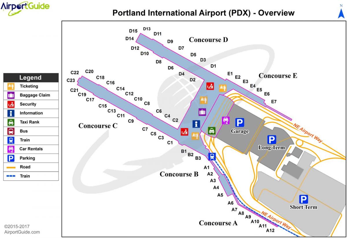 mapa de aeropuerto internacional de Portland