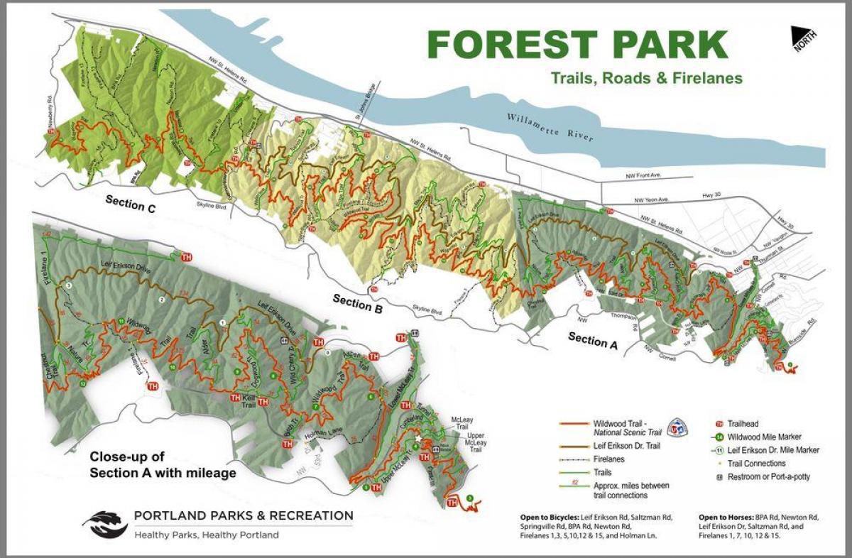 El Parque forestal mapa de Portland