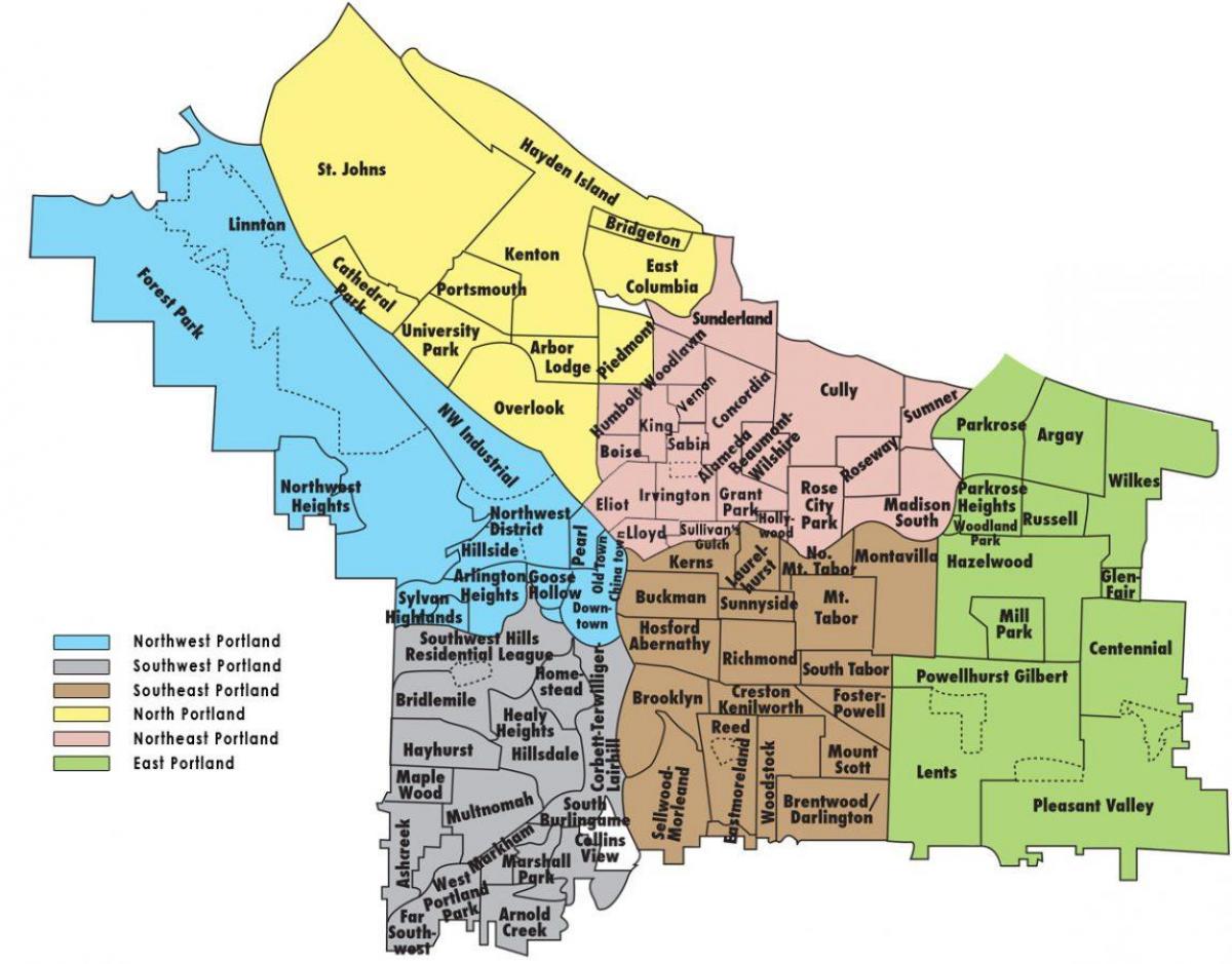 Portland, Oregon, mapa del vecindario