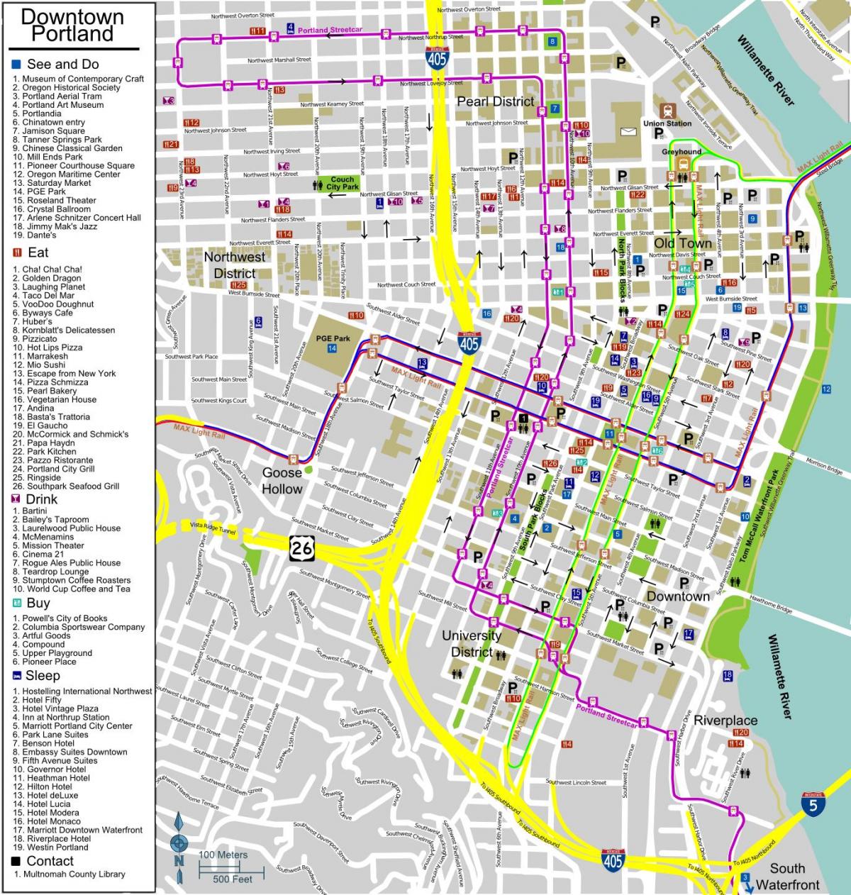 Portland mapa del centro de la ciudad