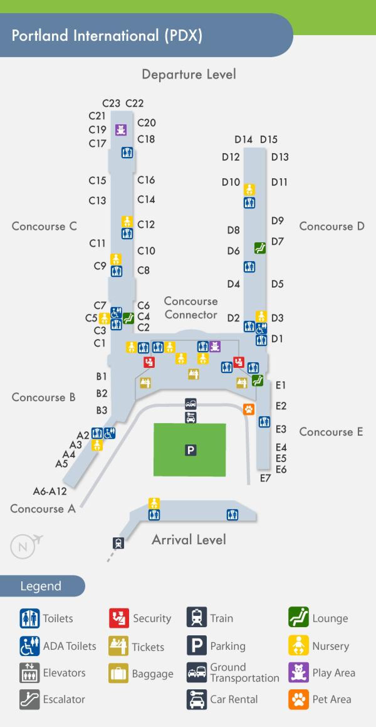 PDX mapa de aeropuerto