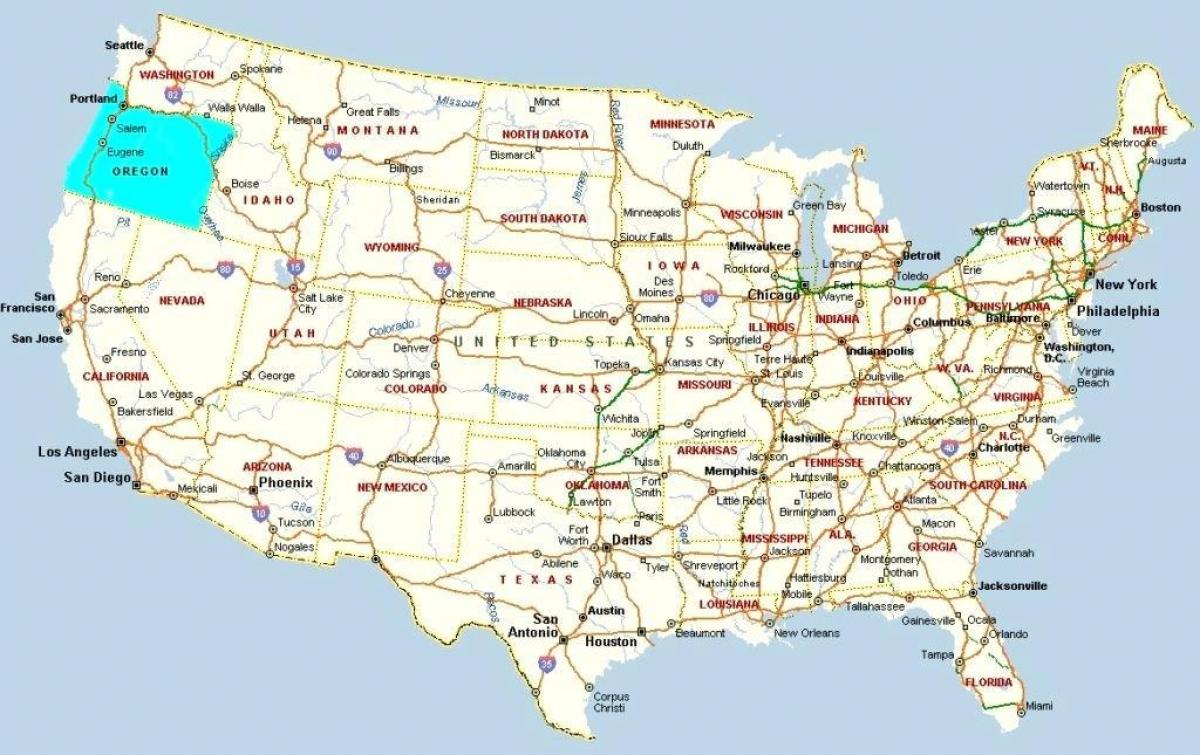 Portland, Oregon, en el mapa de estados UNIDOS