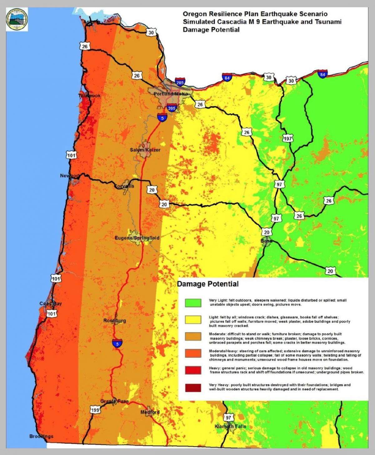 mapa del terremoto de Portland, Oregon