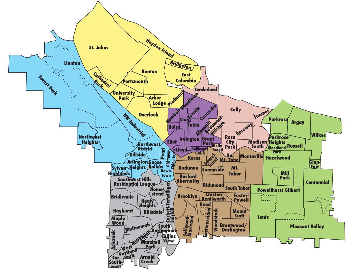 mapa de Portland distritos
