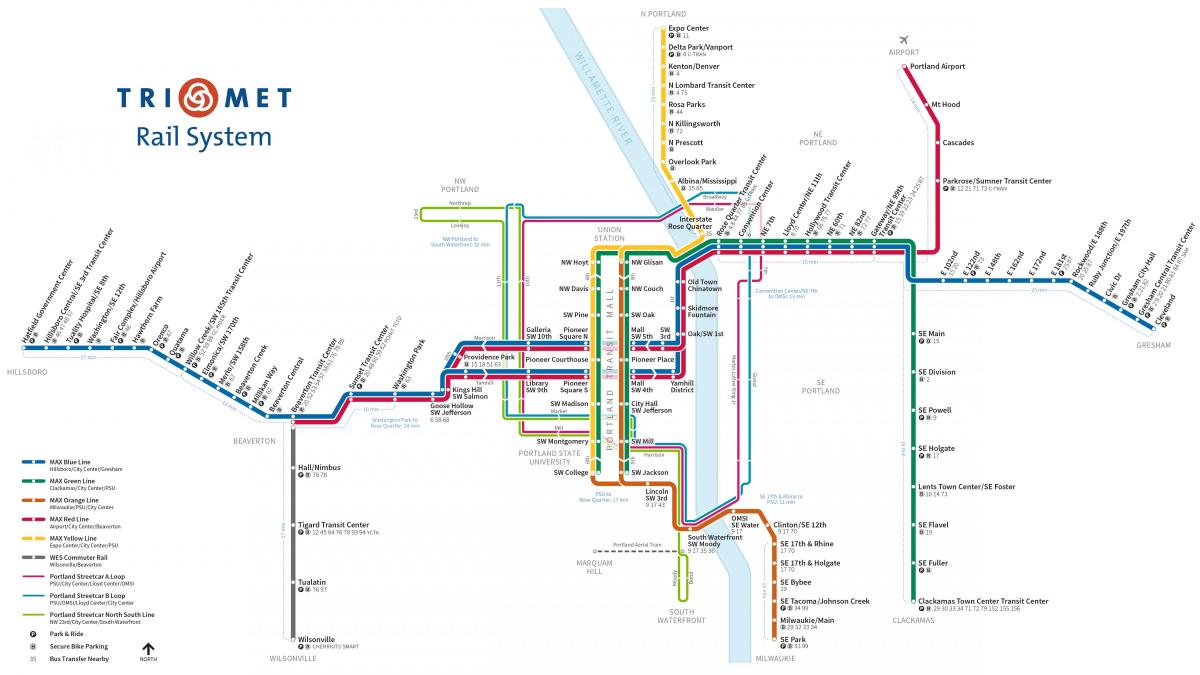 Línea Max mapa de Portland