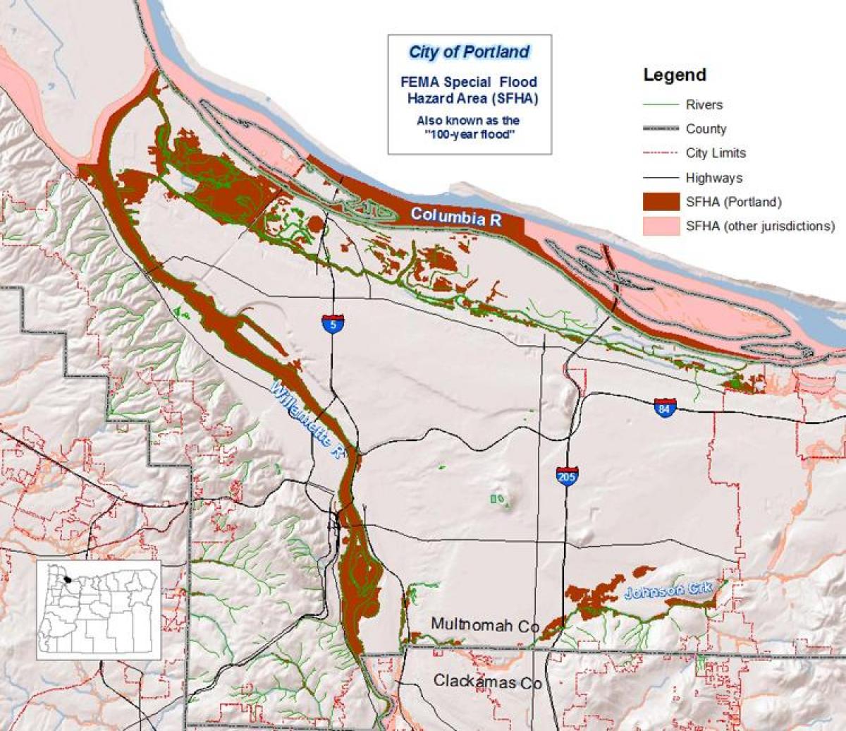 Portland, Oregon, mapa de inundación