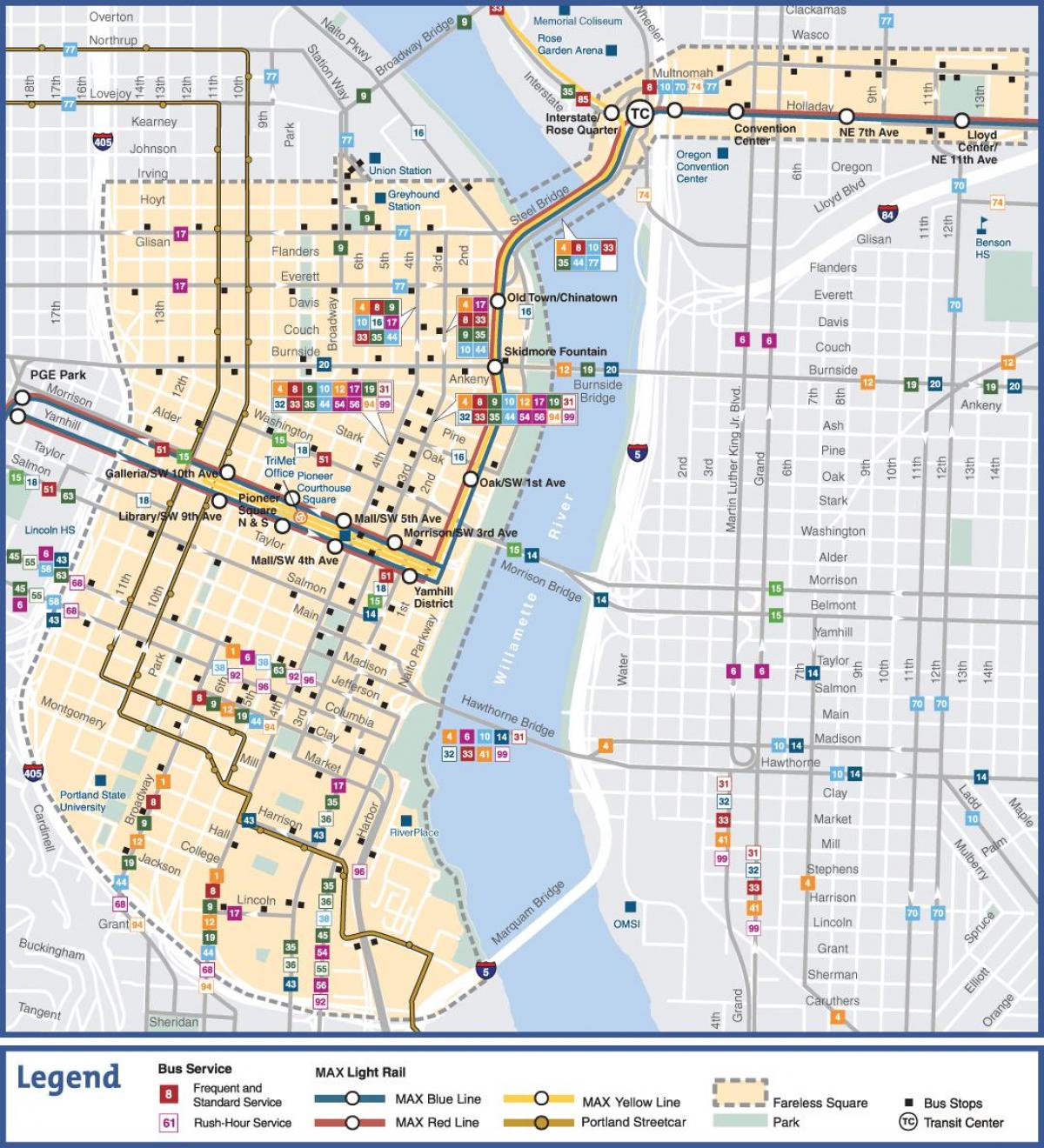 Portland, Oregon, el transporte público mapa