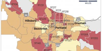 El radón mapa en Portland