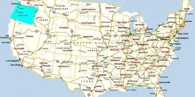 Portland, Oregon, en el mapa de estados UNIDOS