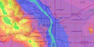 Portland, Oregon, mapa de elevación